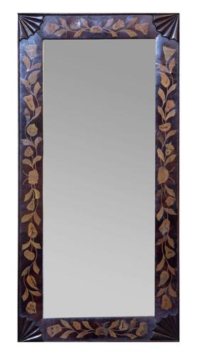 A Mahogany and Floral Dutch Mirror with Carved Corner Spandrels C1820