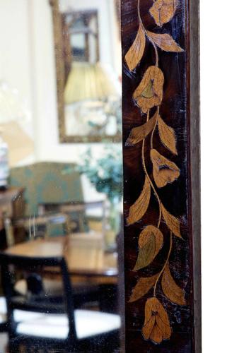 A Mahogany and Floral Dutch Mirror with Carved Corner Spandrels C1820