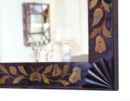 A Mahogany and Floral Dutch Mirror with Carved Corner Spandrels C1820