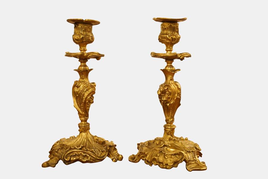 Pair of Louis XV Style Gilt Bronze Candlesticks