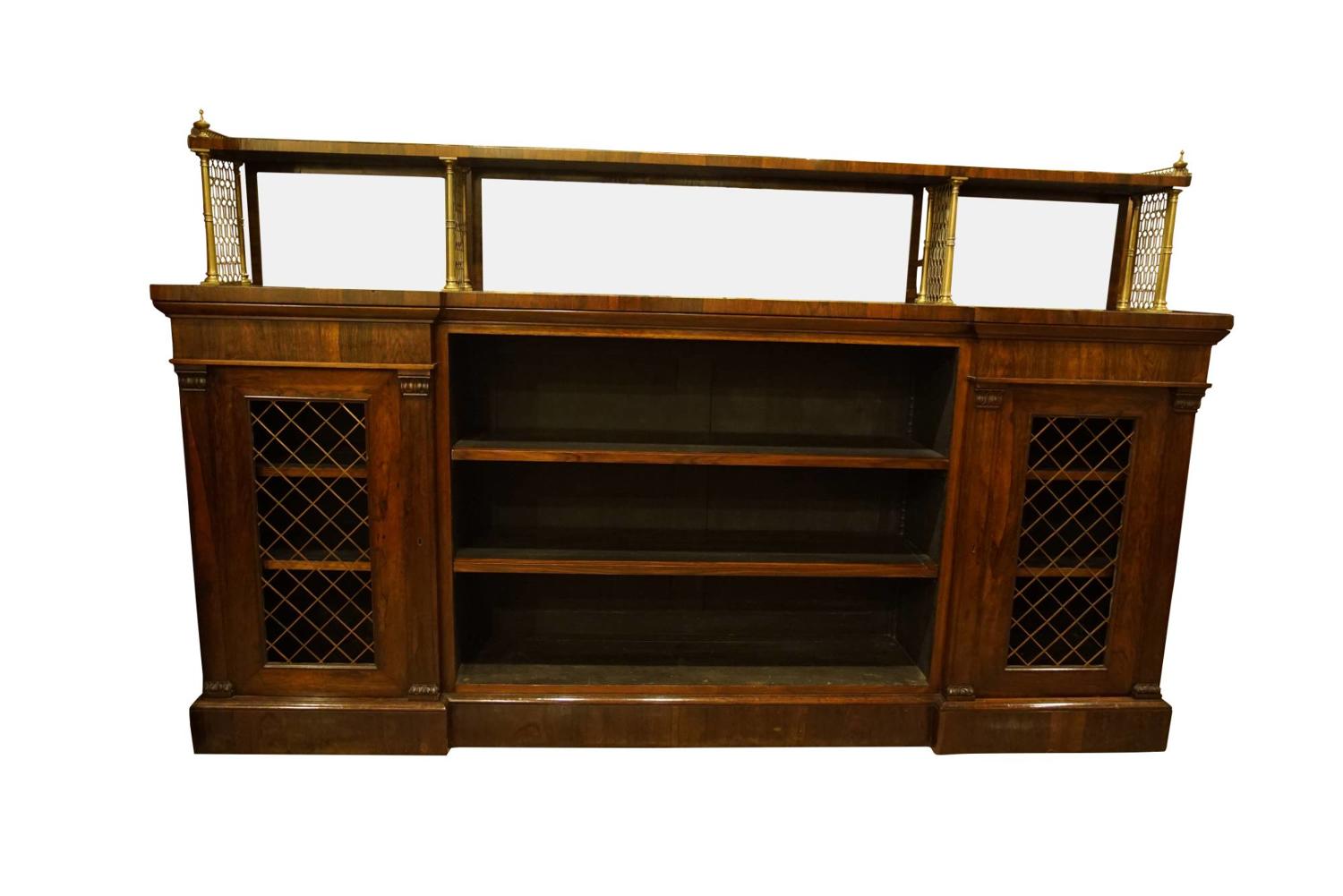 Rosewood and brass open bookcase