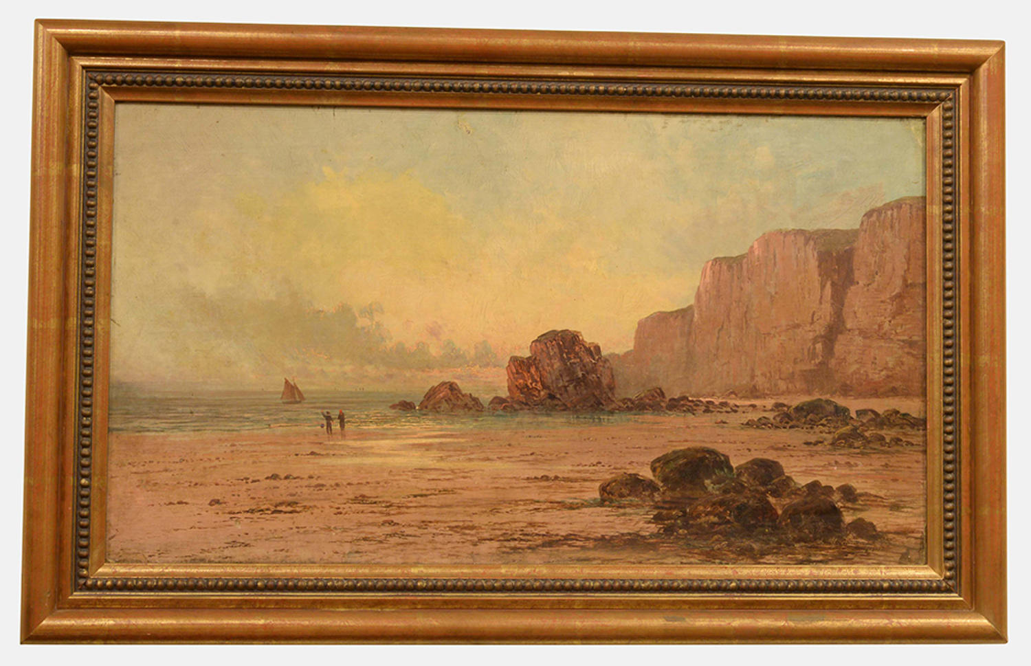 19th Century Oil on Canvas of Beach Scene