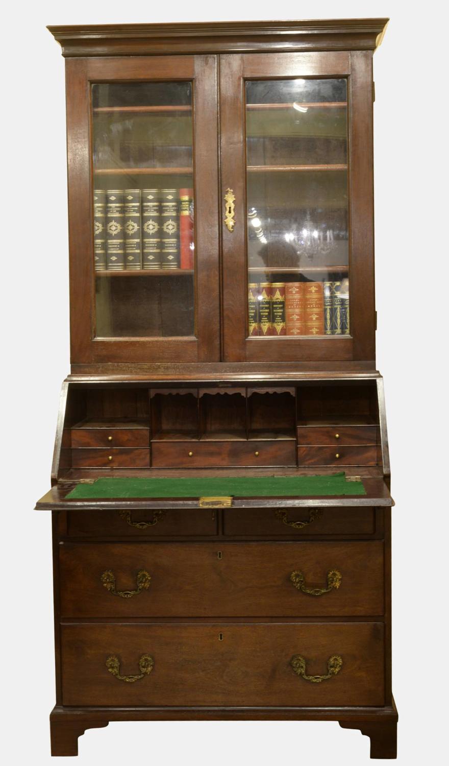 George II cuban mahogany bureau bookcase