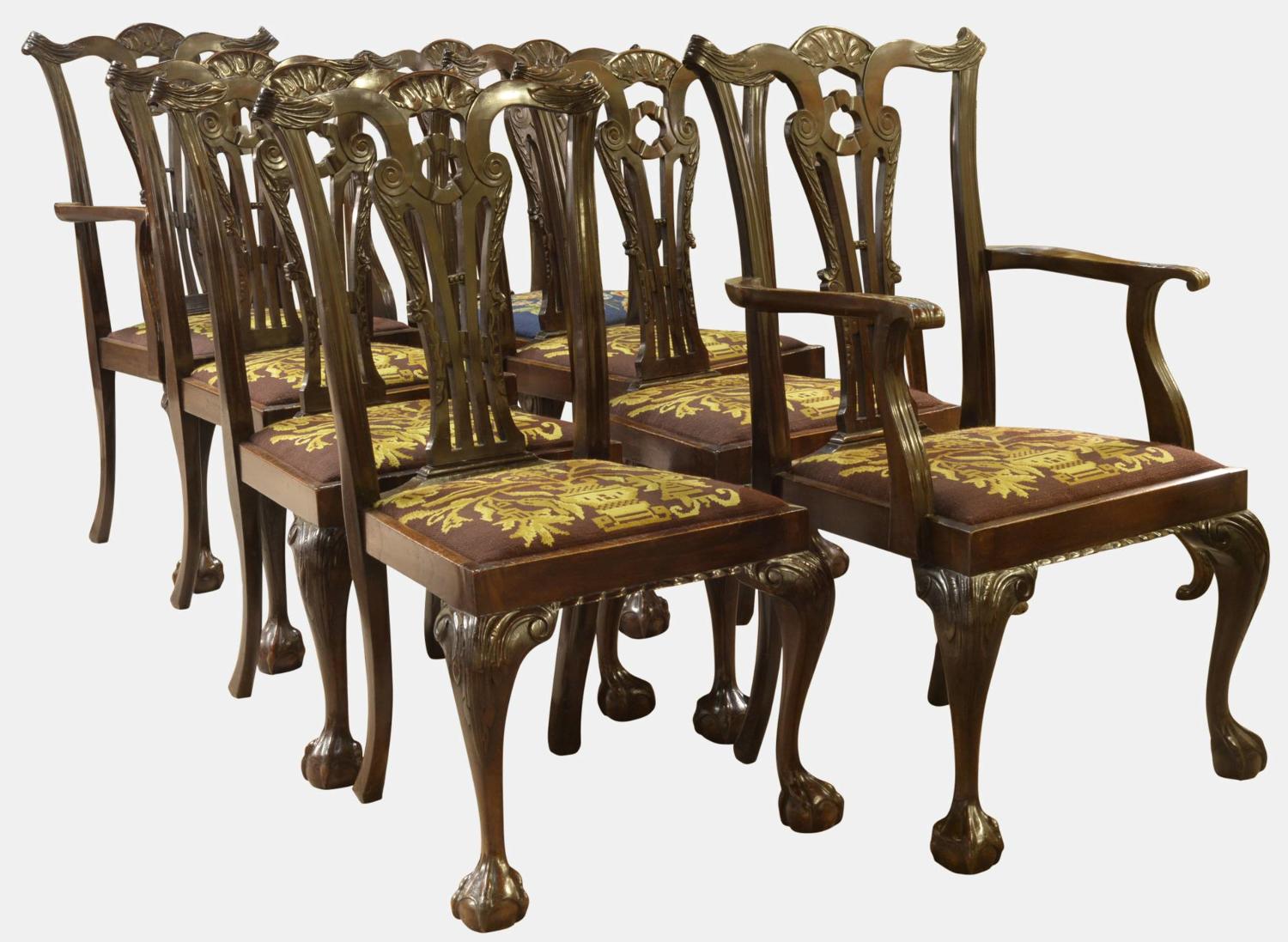 Set of 8 Irish Chippendale Style Dining Chairs