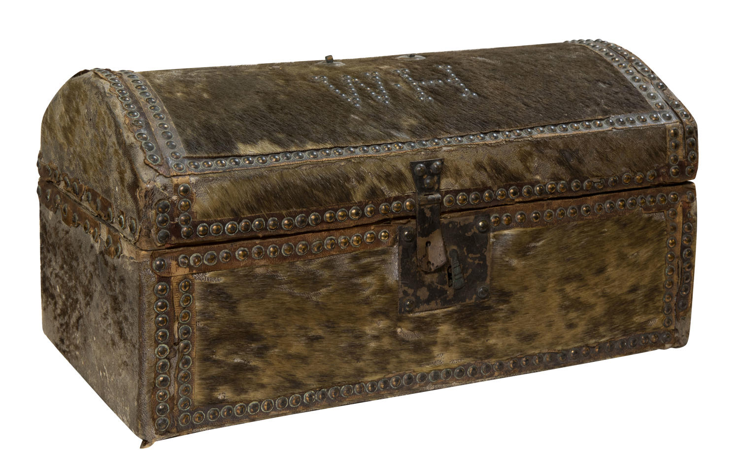 Regency Ponyskin domed travel trunk in comparatively good condition.