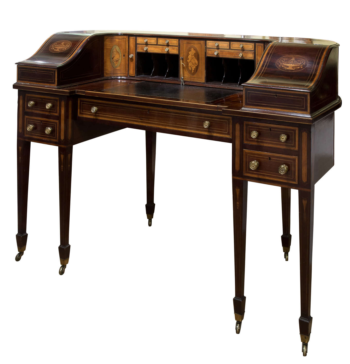 Inlaid mahogany 'Carlton House' desk c1880