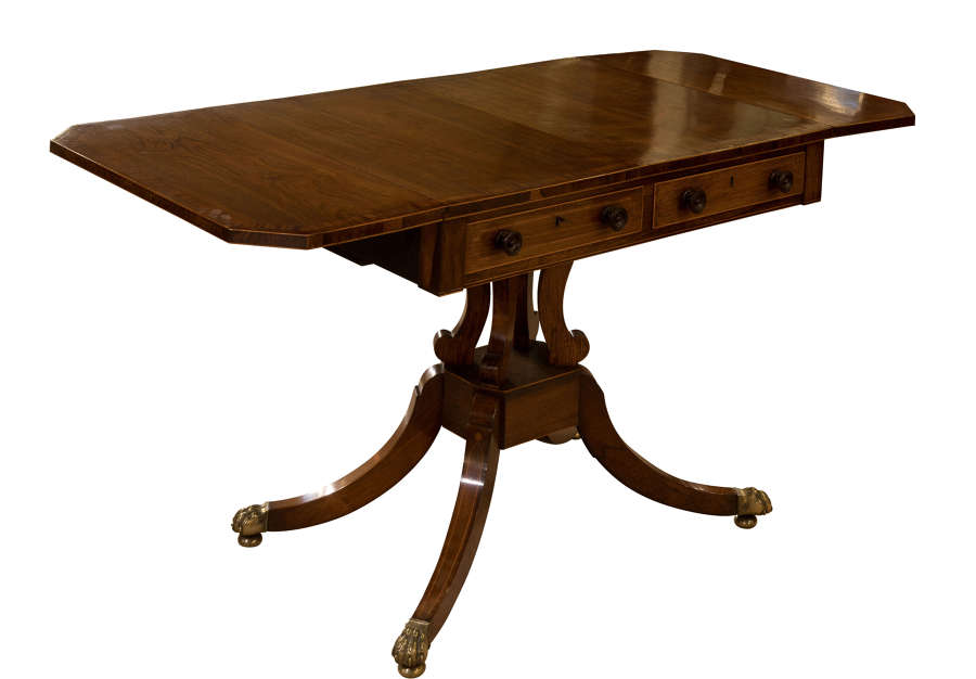 Regency rosewood crossbanded sofa table on splayed feet c1820