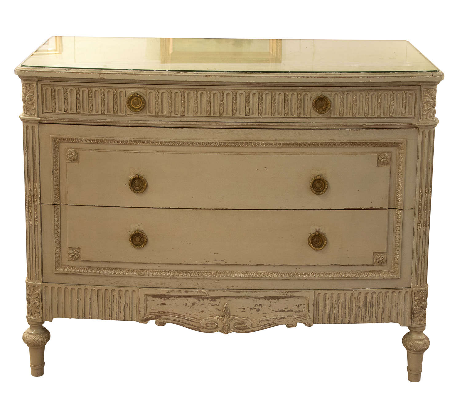 Painted bow fronted commode with plate glass top c1900