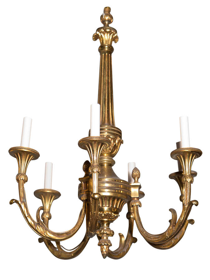 Louis XVI style gilt bronze chandelier with 6 lights in groups of 2