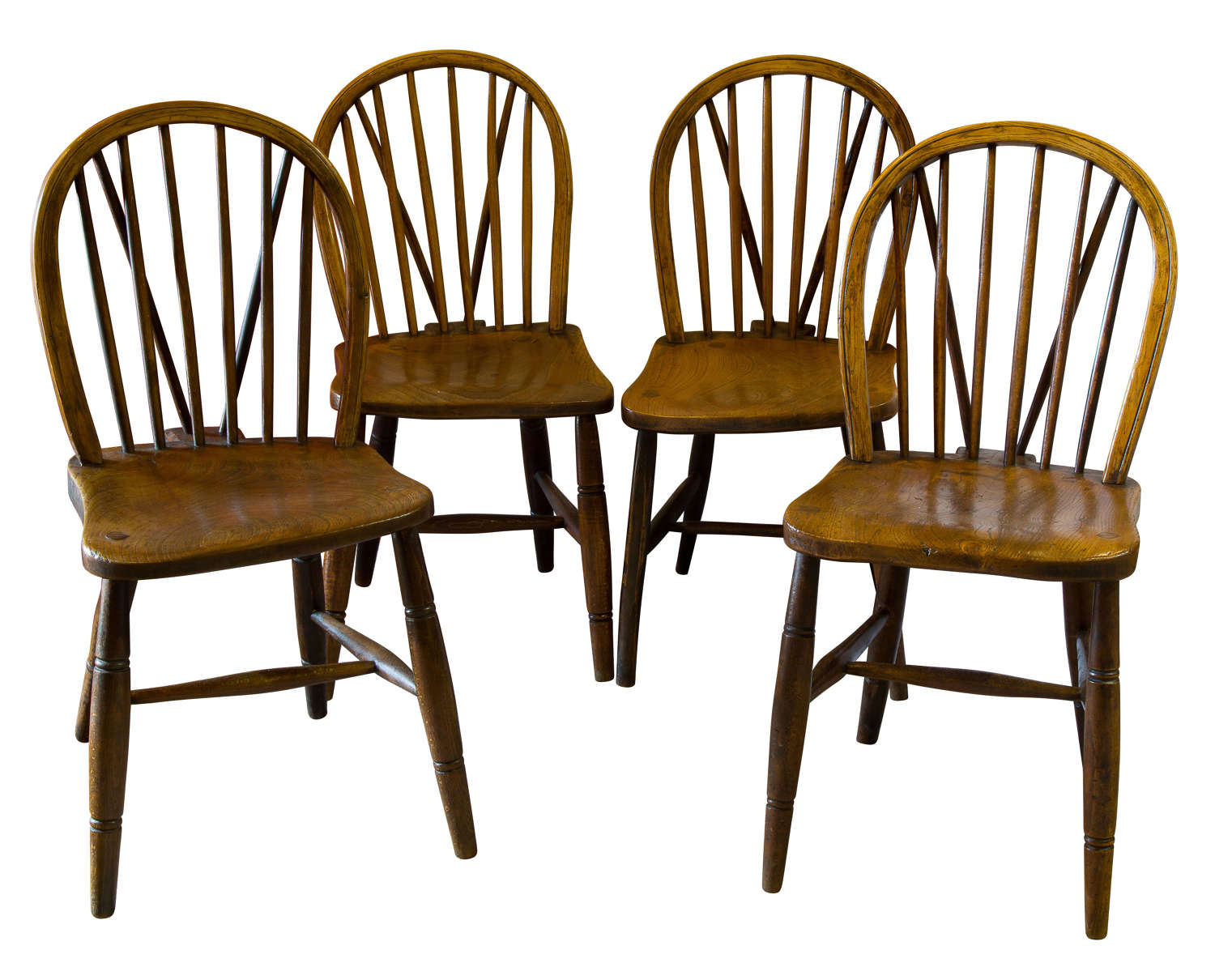 Near set of 4 Ash & Elm Hoop-Back Windsor Chairs