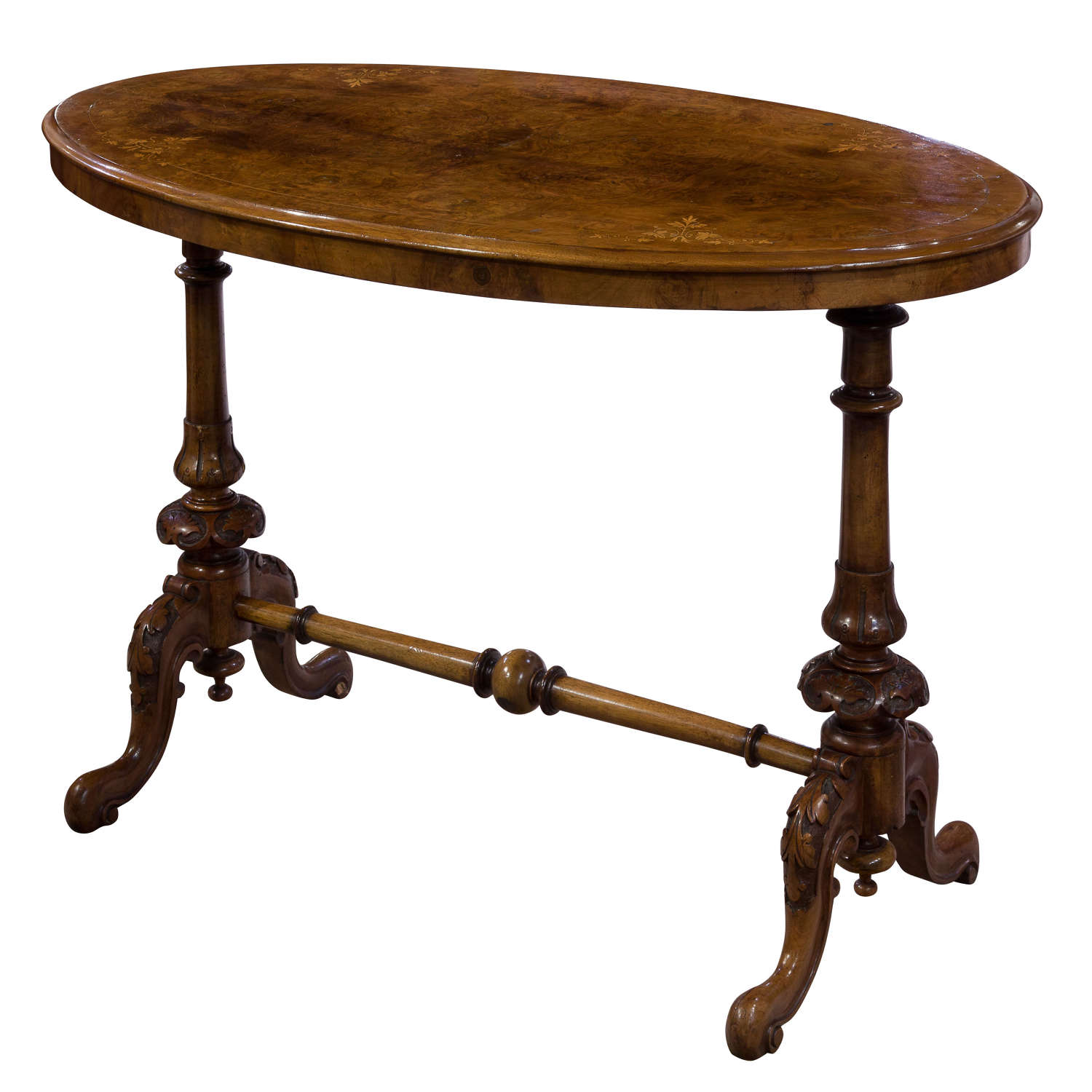 A Victorian Oval Inlaid Walnut Stretcher Table