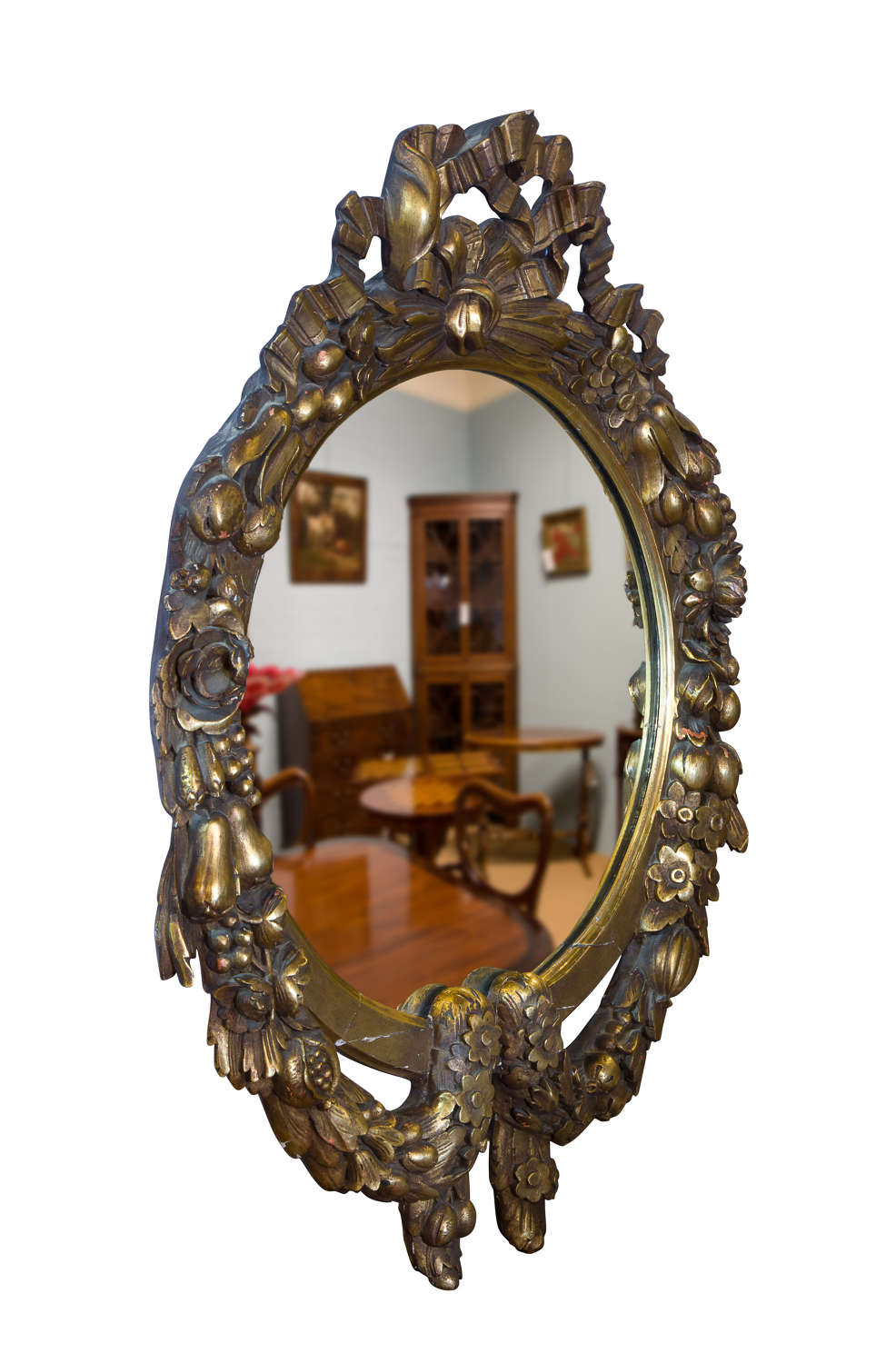 Continental carved giltwood circular wall mirror c1900