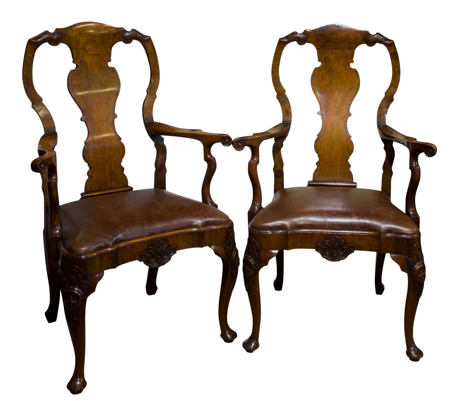 A Pair of Walnut George II style armchairs c1880