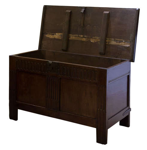 17thc Oak coffer with planked top