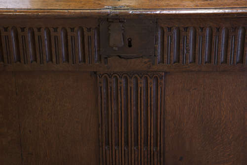 17thc Oak coffer with planked top