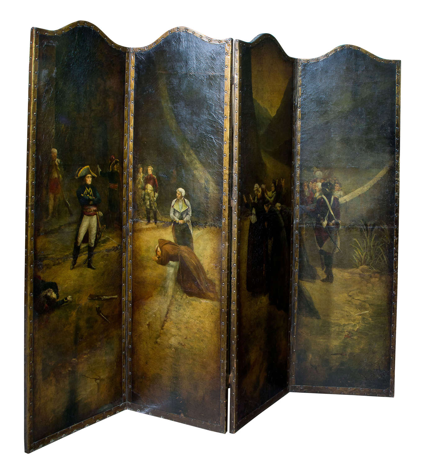 19thc painted leather screen circa 1820