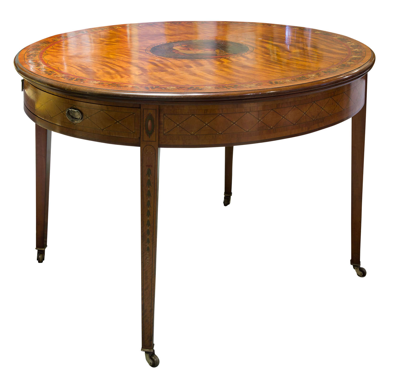 Painted satinwood oval centre table circa 1890