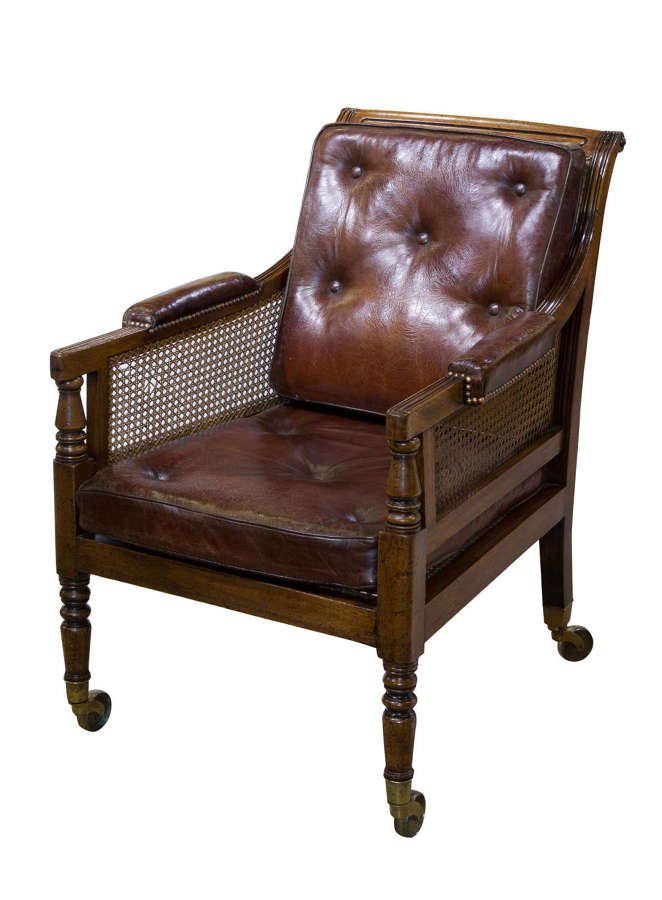 Regency mahogany & cane library bergere chair