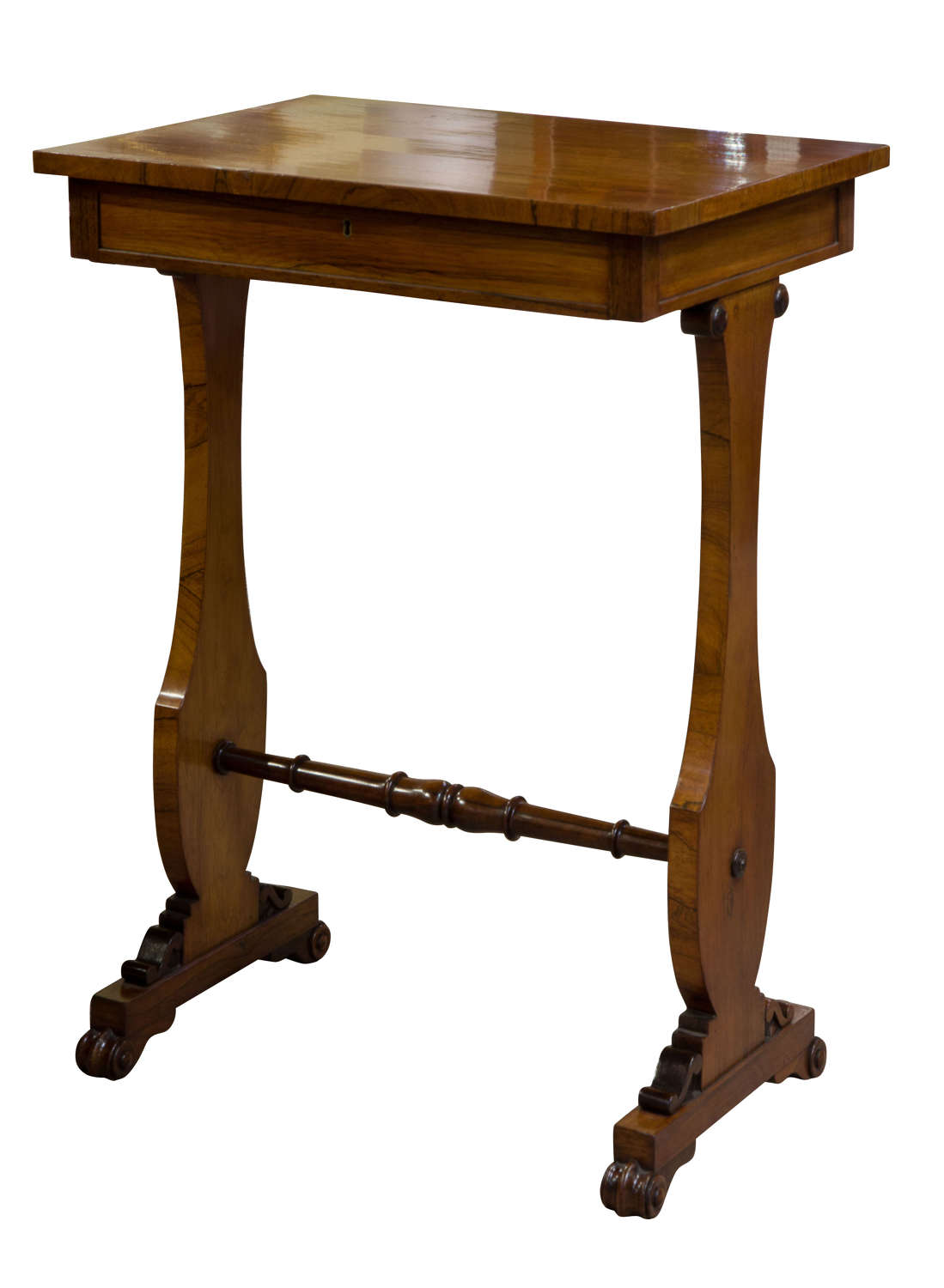 A Fine Regency rosewood end support work table