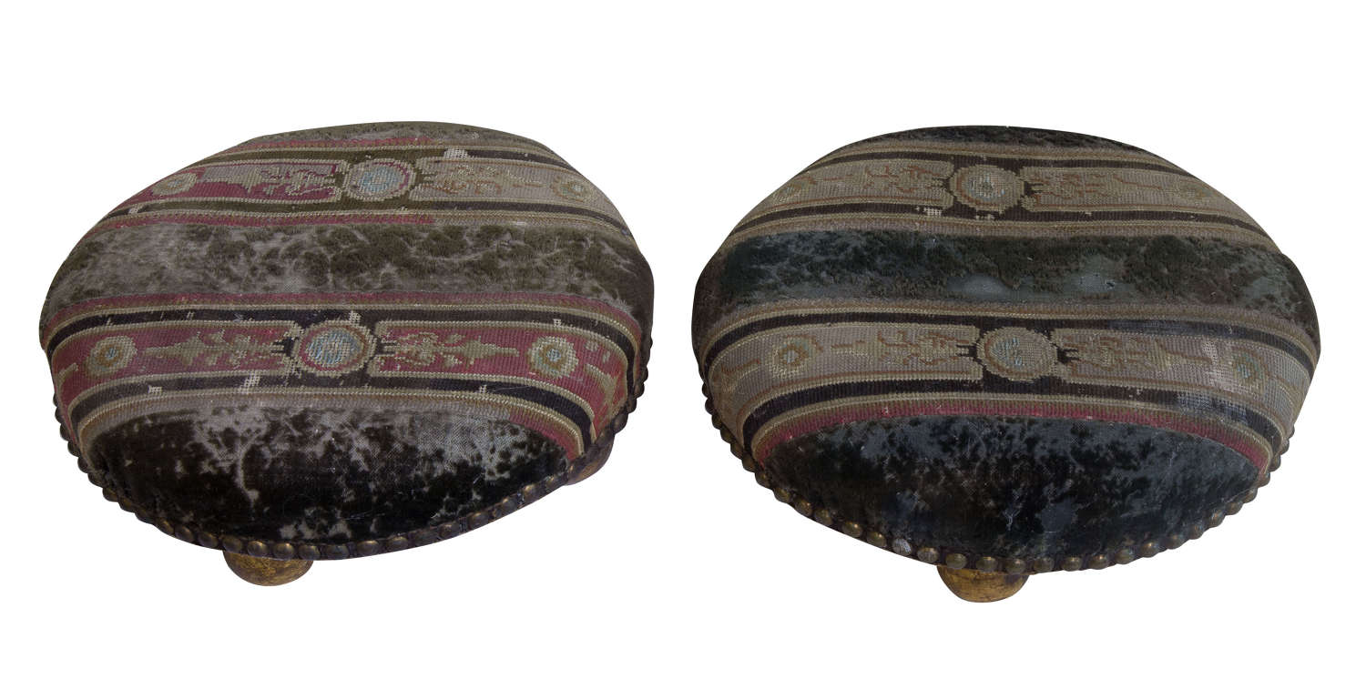Pair of Victorian Footstools with gilded feet