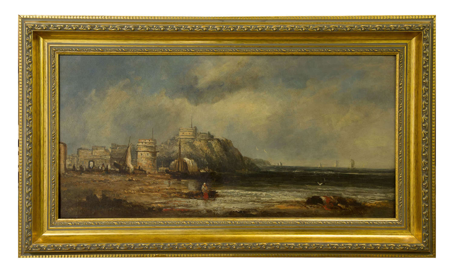 An oil on canvas of a coastal scene