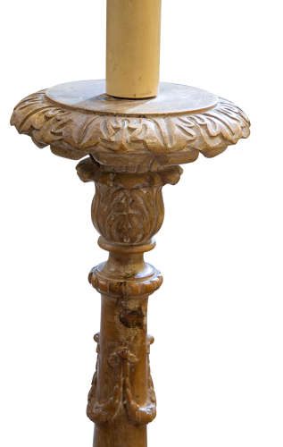 An impressive antique Italian carved pinewood torchere, circa 1900.