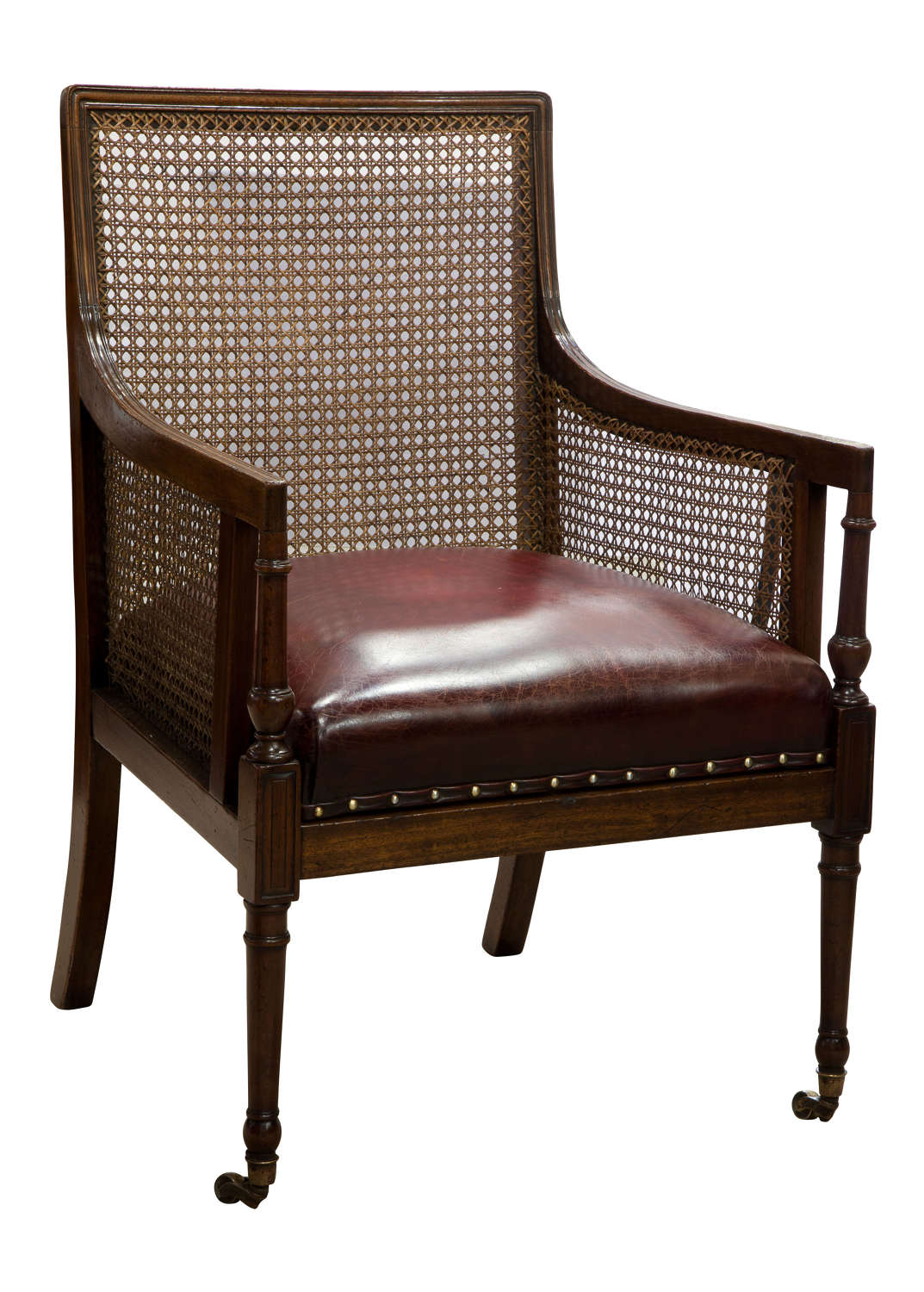 19thC Mahogany Bergere Library Arm Chair
