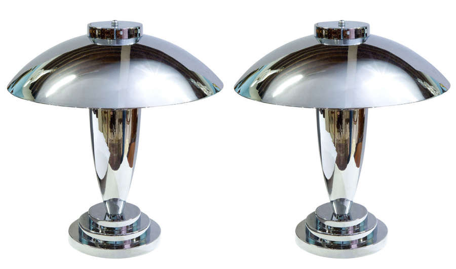 Pair of Modern Art Deco Chrome Lamps