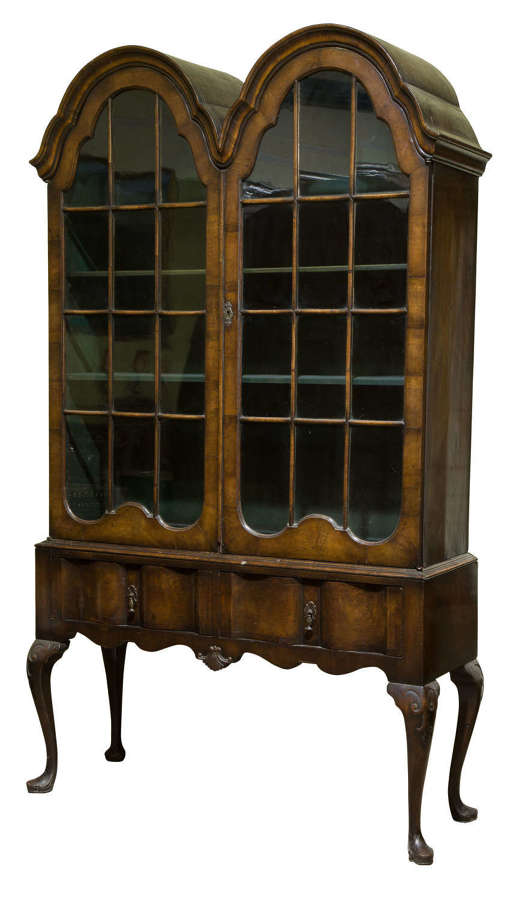 Queen Anne style walnut double-domed glazed cabinet