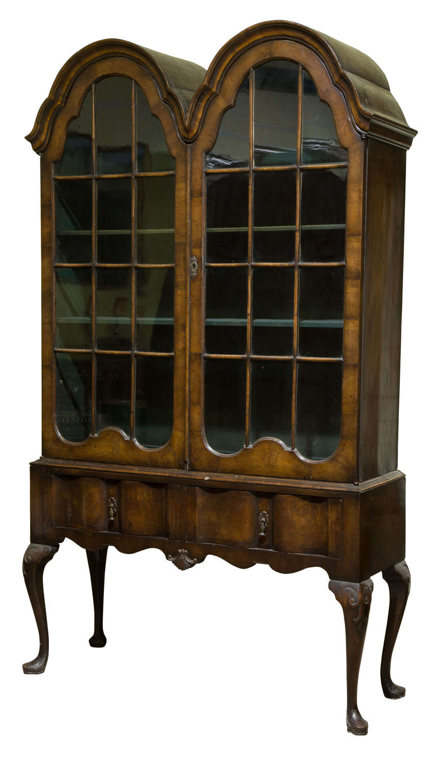 Queen Anne style walnut double-domed glazed cabinet