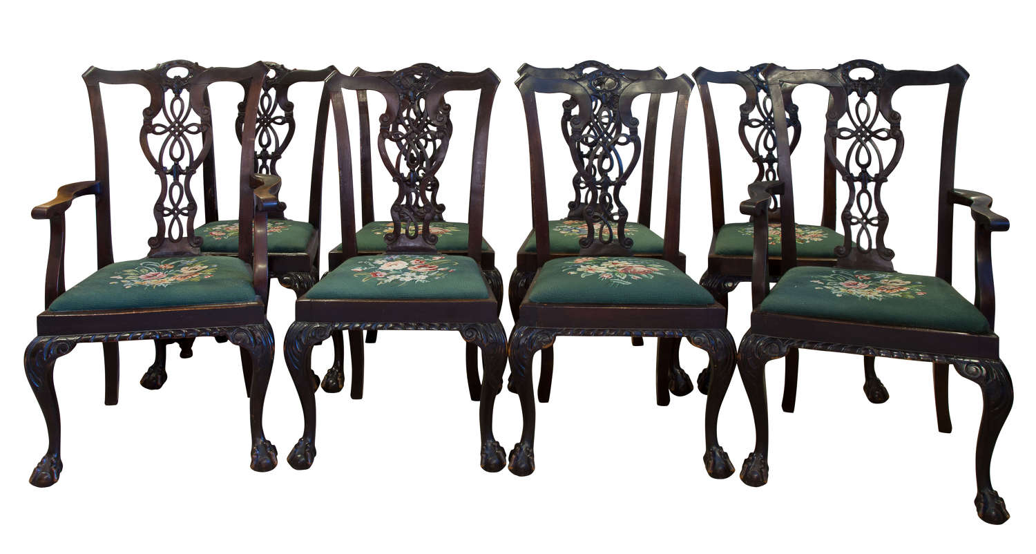 Set of 8 mahogany Chippendale style chairs