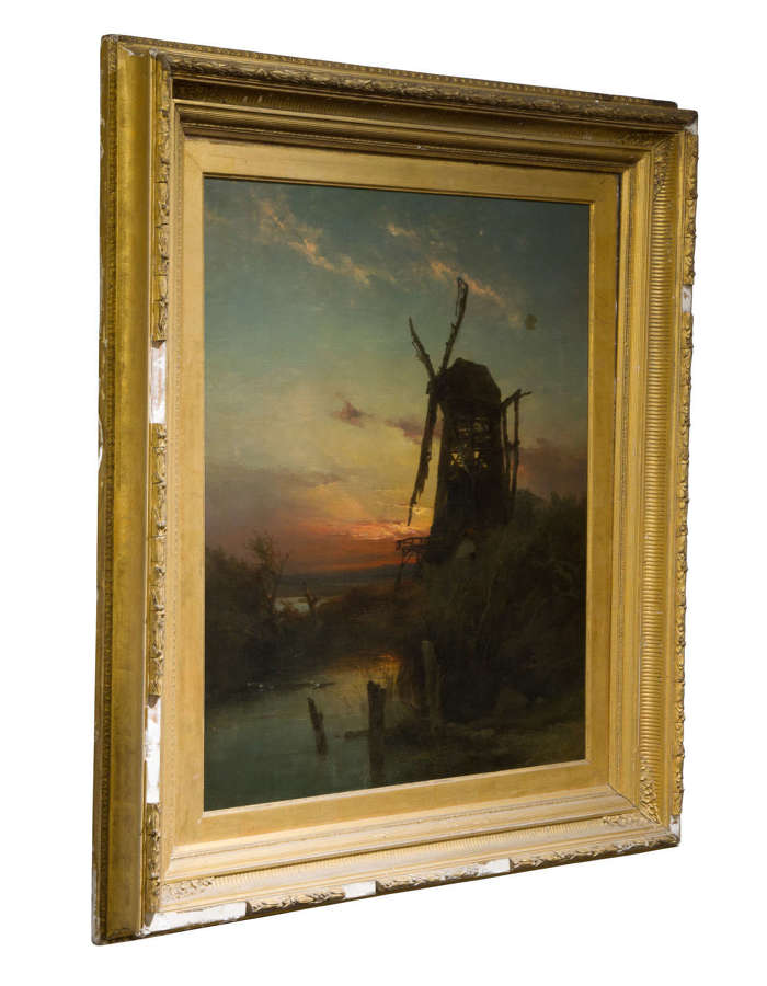 "Windmill at Sunset" oil on canvas