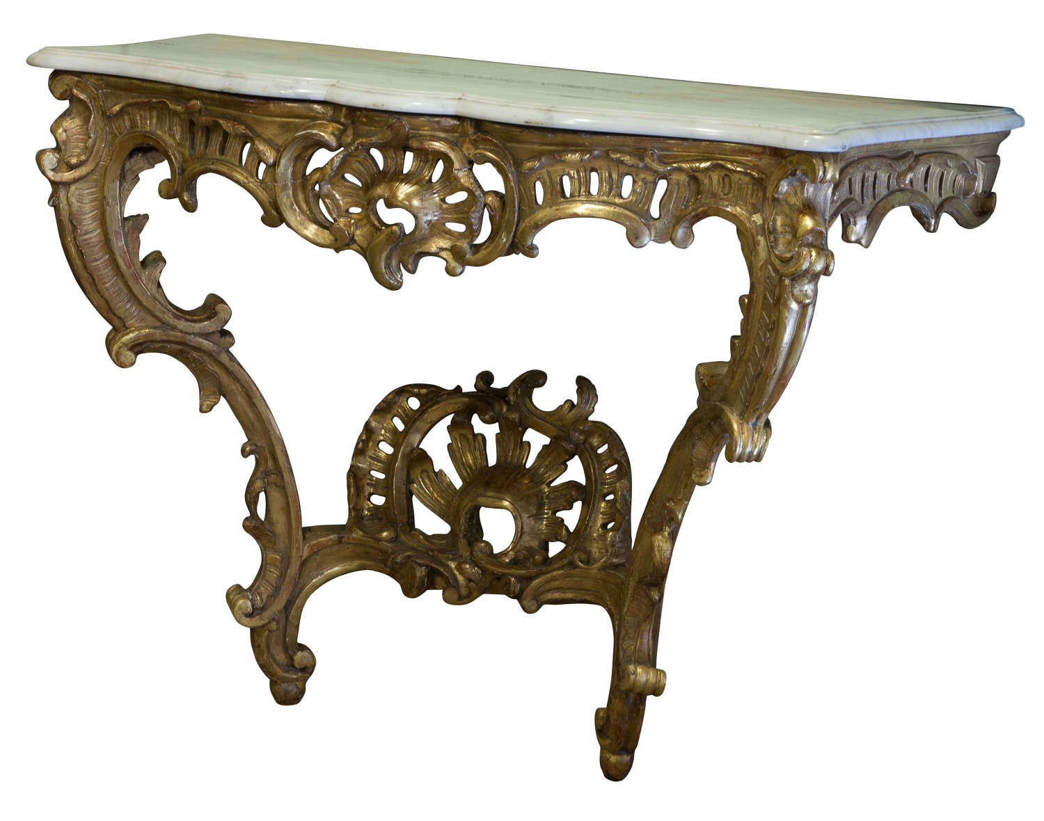 A gilded Louis XV style console table with marble top