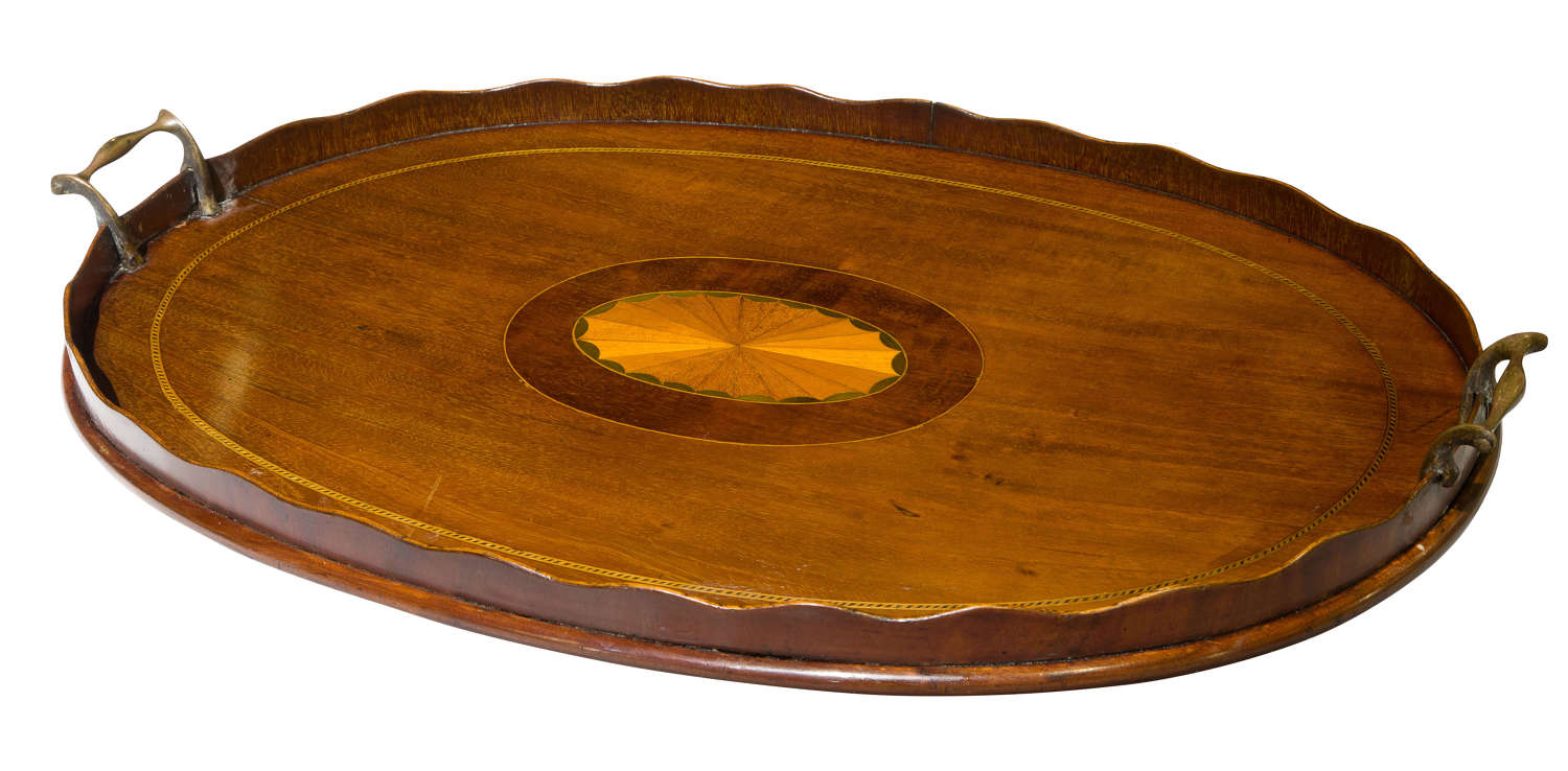 A Pretty 19thC Oval Tray with Marquetry