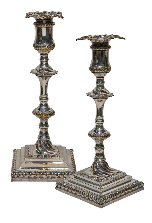 Fine Pair of Old Sheffield Plate Candlesticks