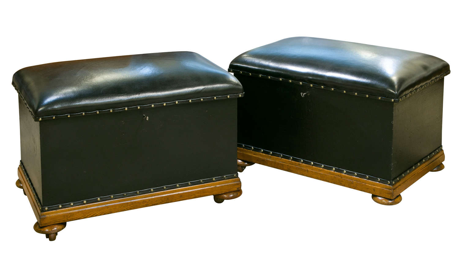 Pair of 19thC Ottomans with original leather