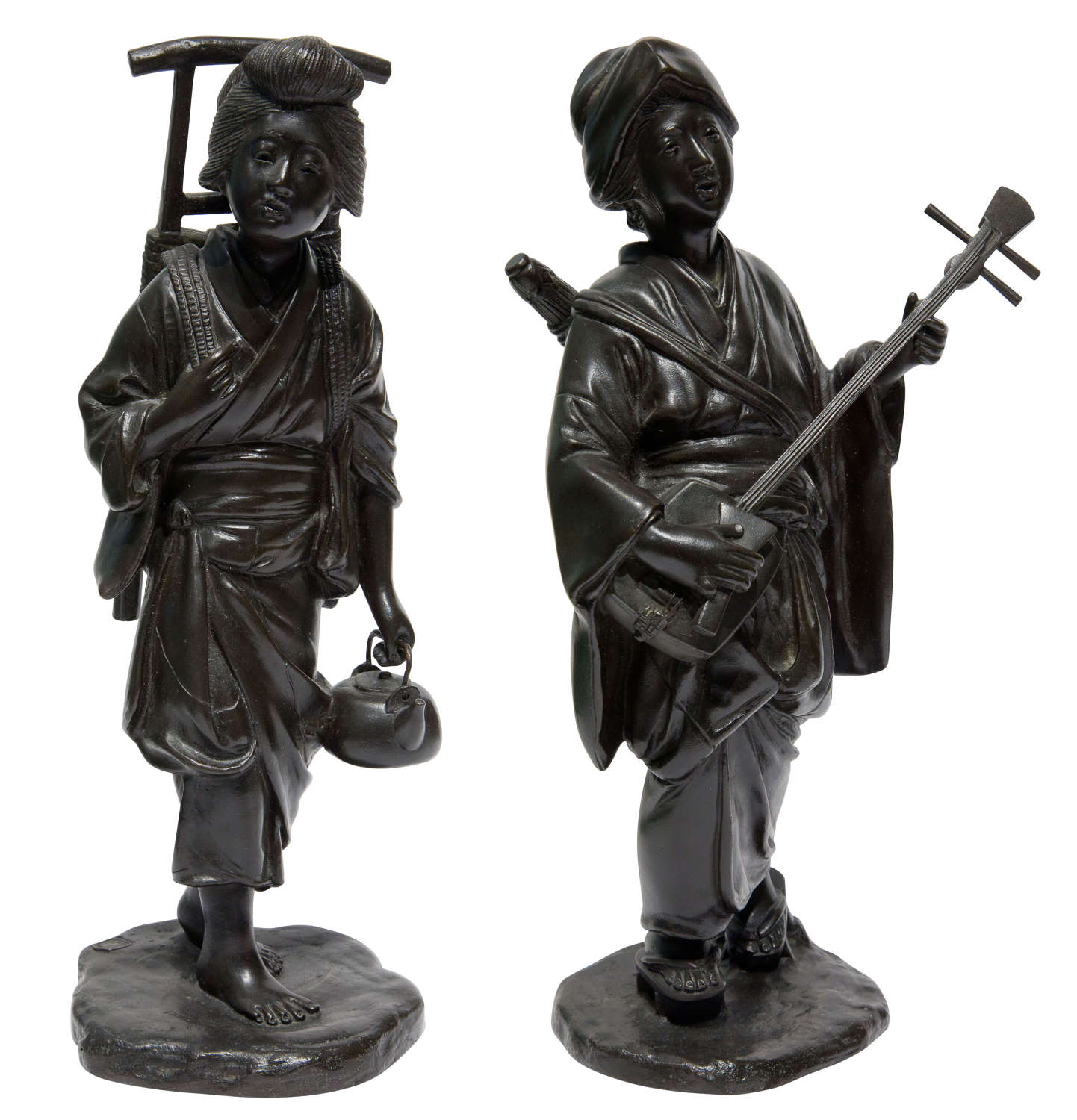 Pair of Meiji bronze female figures