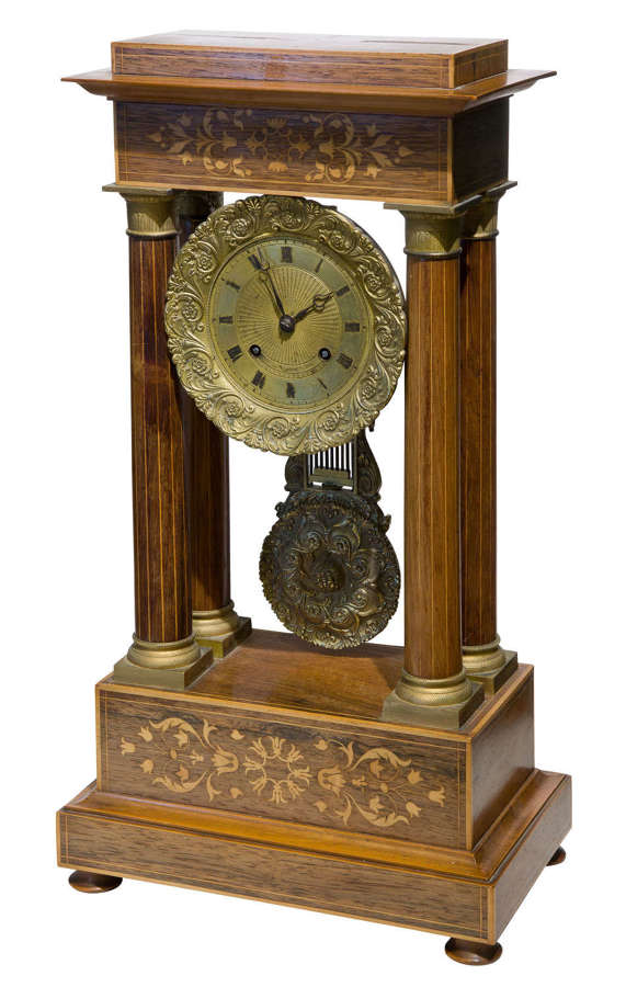 French rosewood & marquetry  portico clock