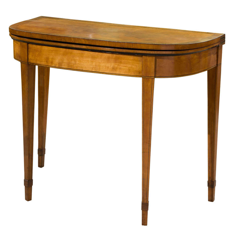 Georgian Satinwood and Rosewood banded D shaped card table