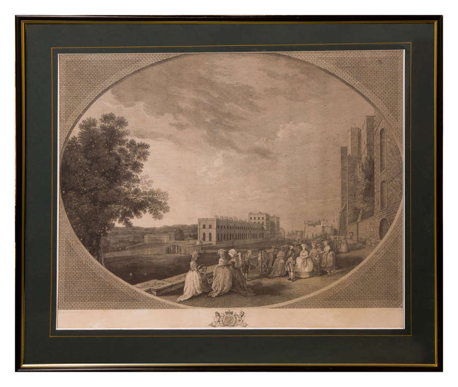 Original 18thC Engraving of George III and family at Windsor Castle