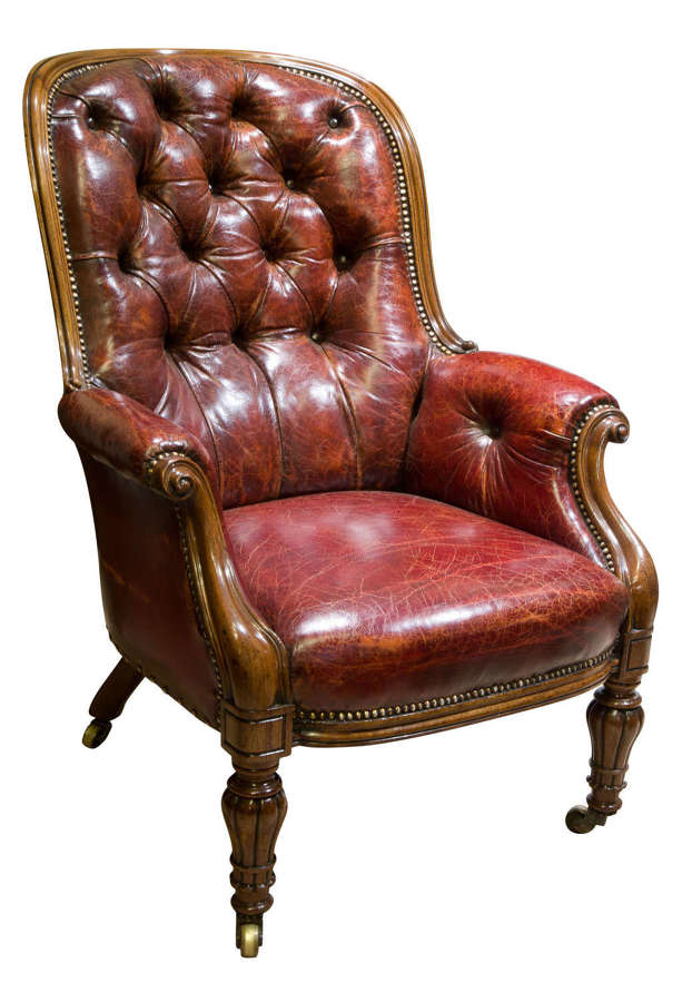 19thc mahogany and leather library chair