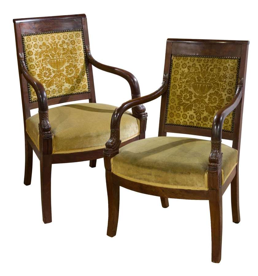 Pair of mahogany fauteuils c1830