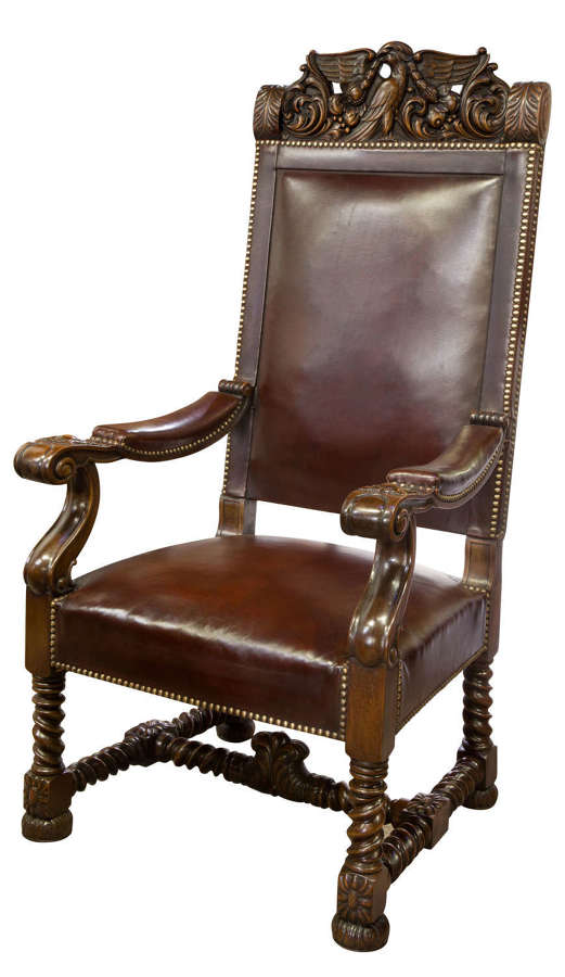 Carved walnut throne chair
