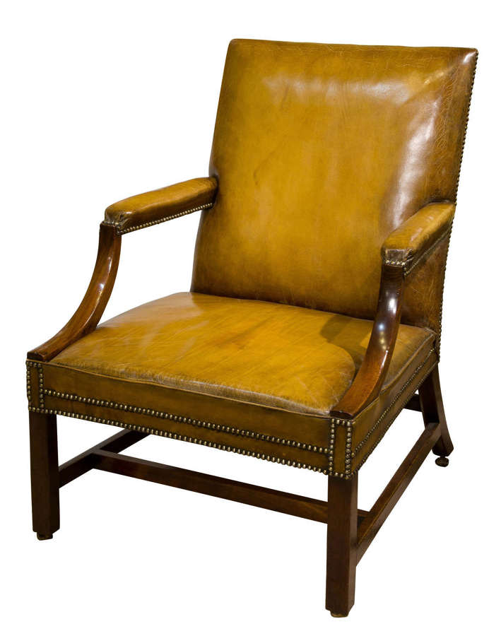 George III mahogany & leather Gainsborough armchair