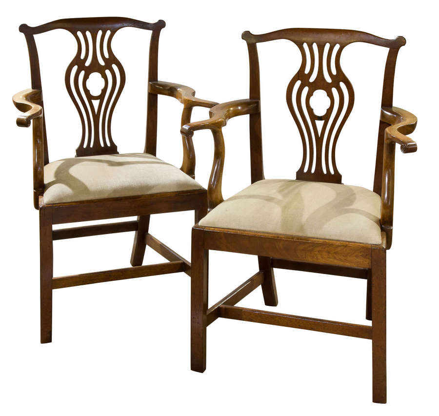 Pair of George III mahogany carver chairs
