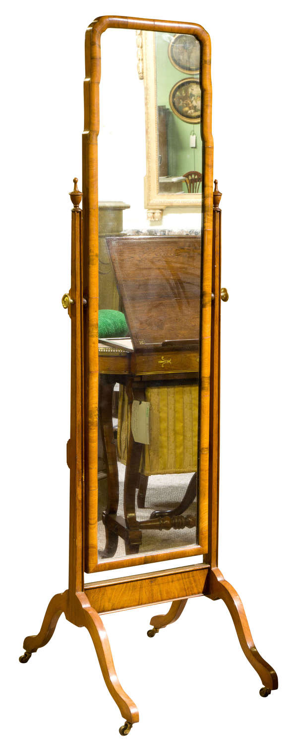 Early 20thc small walnut cheval mirror