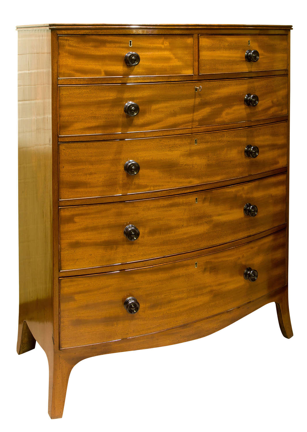 A tall mahogany bow fronted chest of drawers