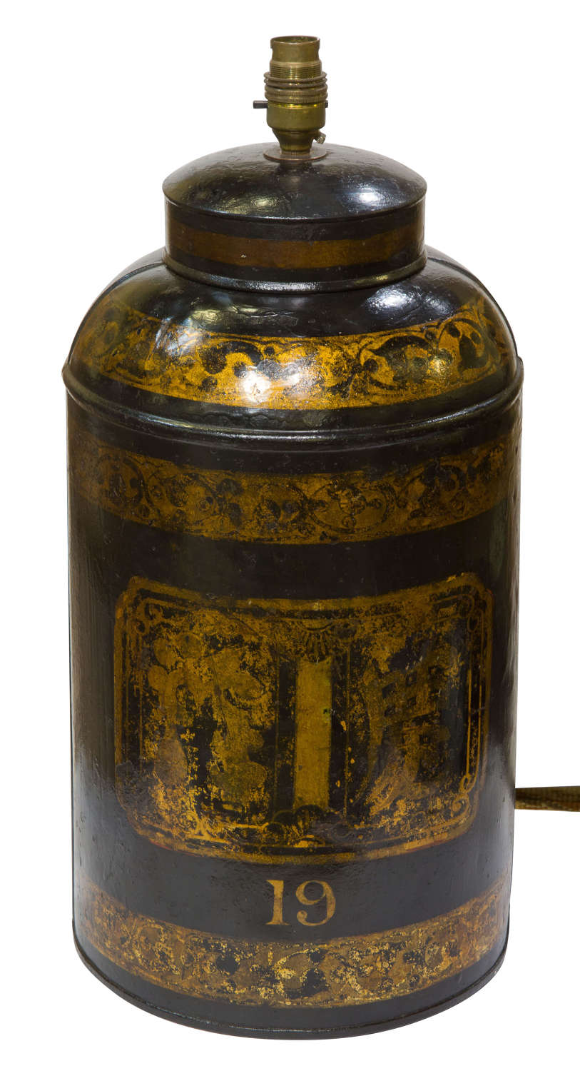 19thCentury English Toleware Tea Canister now as Lamp