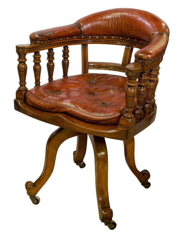 Victorian walnut and leather desk chair
