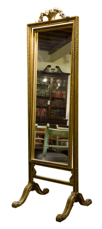 An Exceptionally Tall Ornate Gilt Cheval Mirror